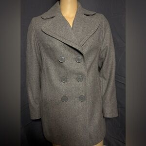 New York & Company Charcoal Double-Breasted Pea Coat